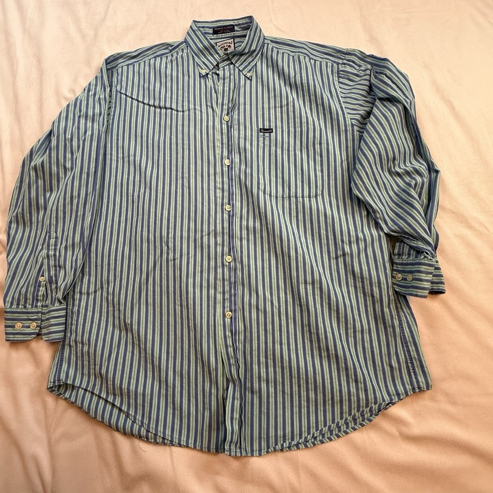 Faconnable Men's Large Button Down Shirt Striped Blue Light Blue See Description